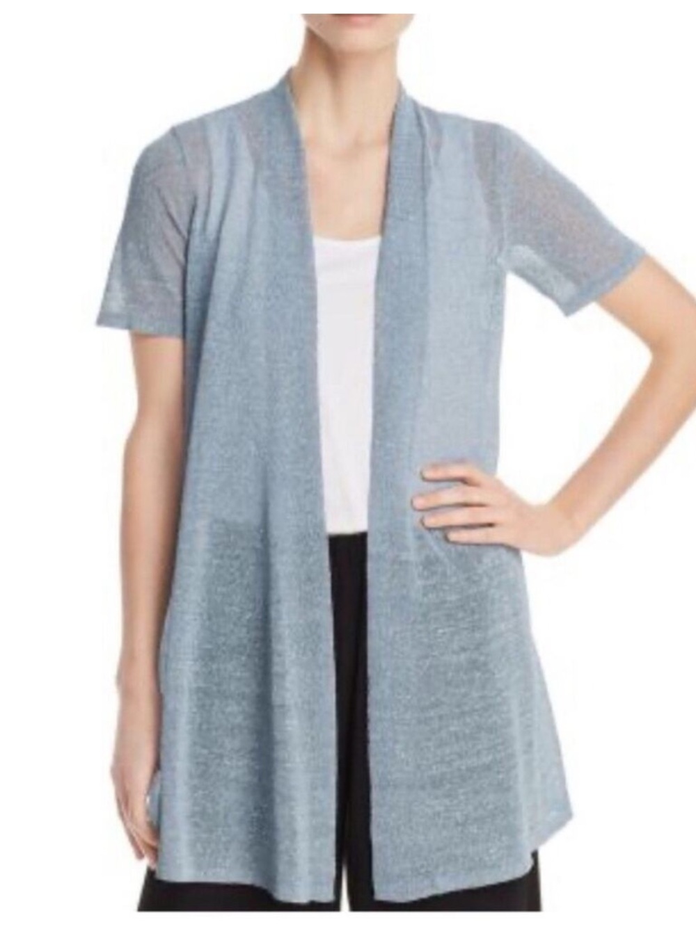 Eileen Fisher Open Front Summer Cardigan in Light Blue 58% Organic Line. - Picture 2 of 9